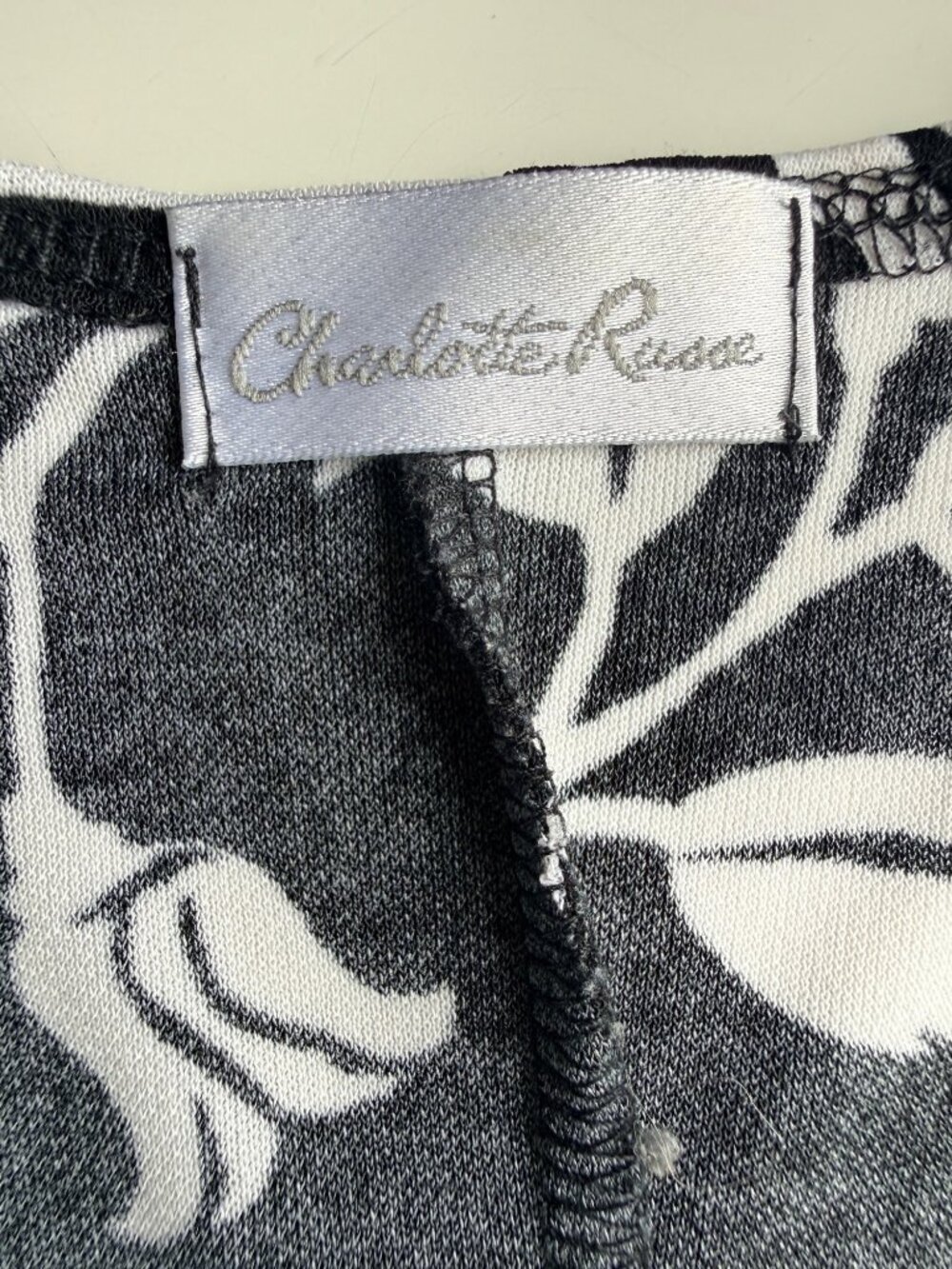 VTG Charlotte Russe Y2K Floral Bodycon Dress S Black White Slinky Midi USA Made - Picture 4 of 7